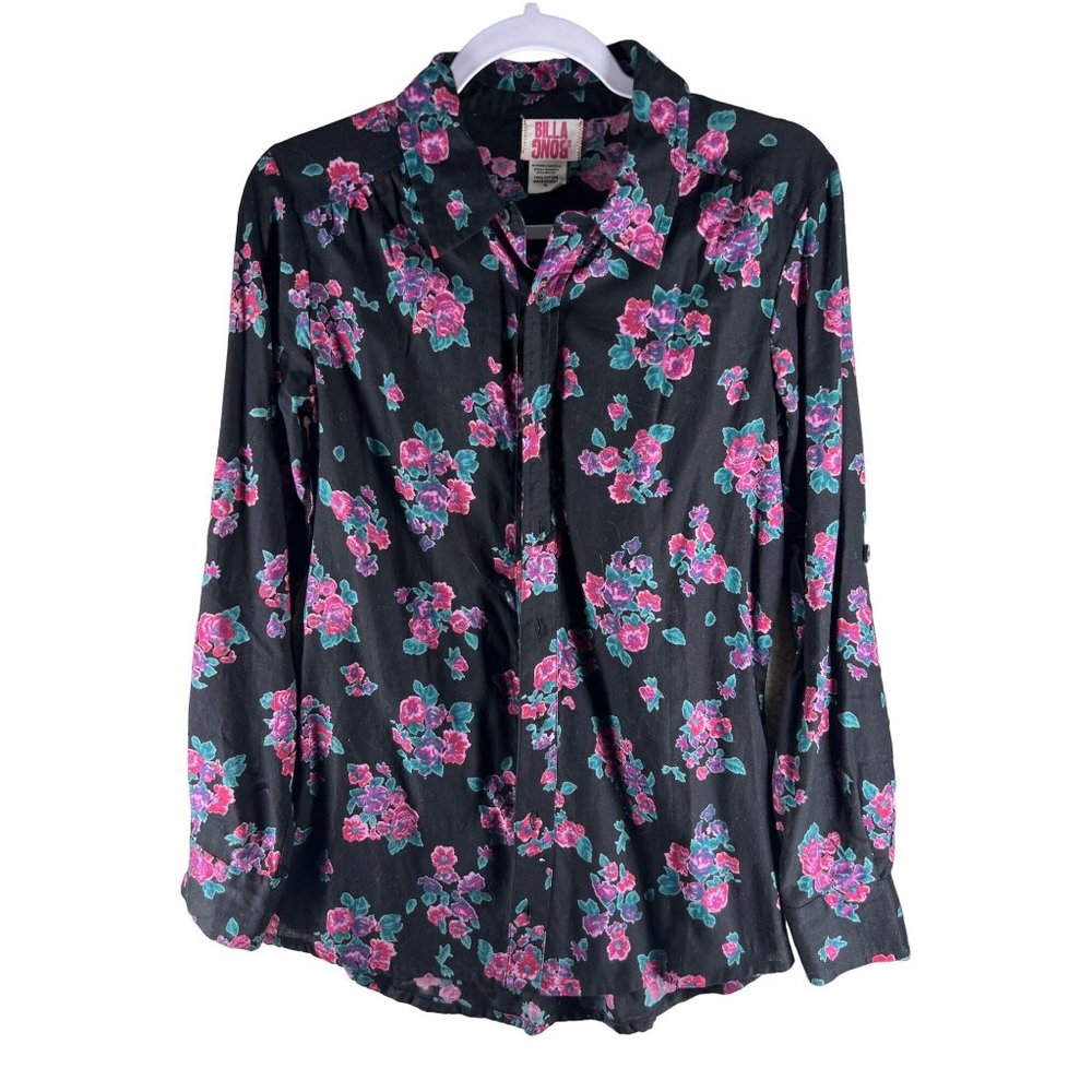 Billa Bong Womens Tops Size M Cotton Floral Print Button Front Shirt